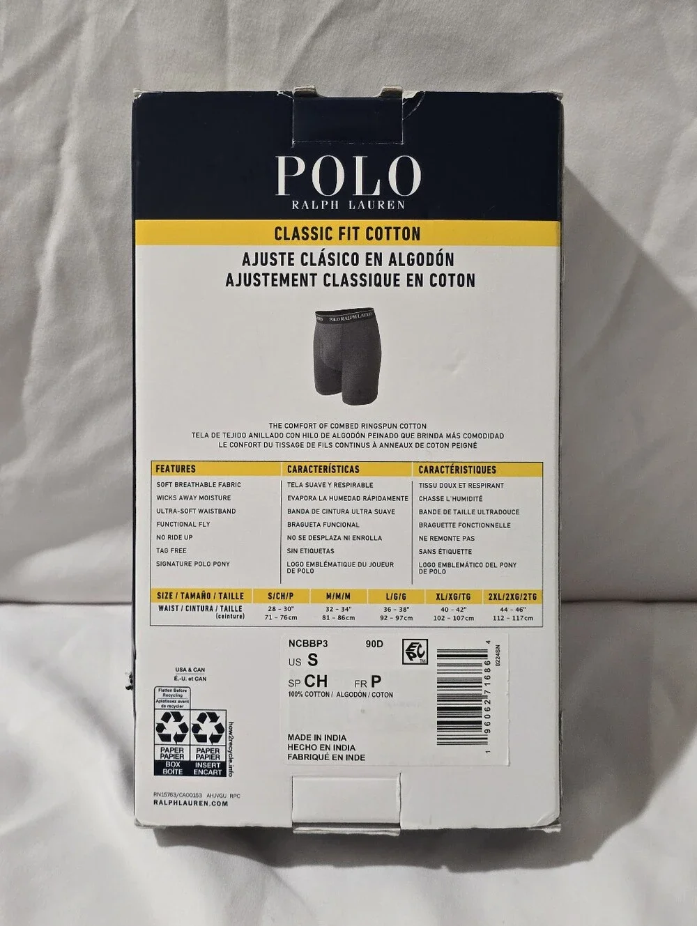 NWT Polo Ralph Lauren Men's 3 Pack Classic Fit Cotton Boxer Briefs Tag Free